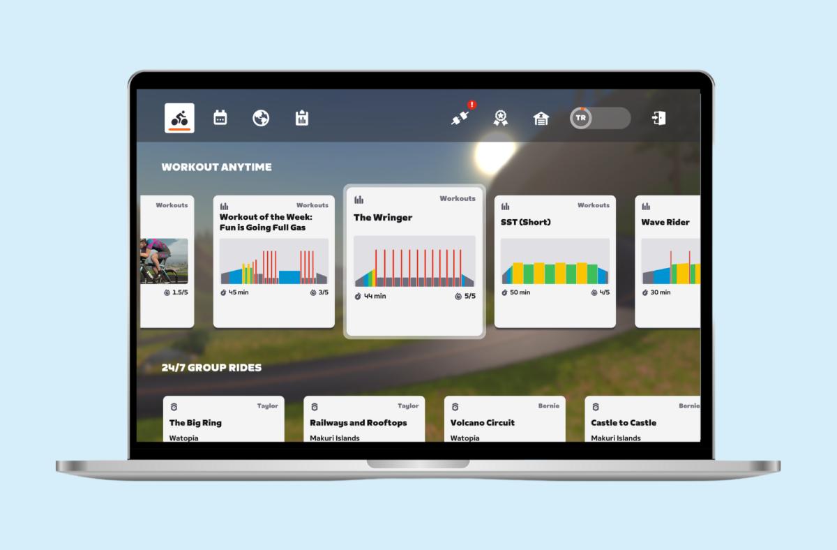 Screenshot of the Zwift workouts screen